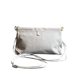 Pappagallo  Light Gray  Perforated Leather Crossbody Bag 100% Italian Leather